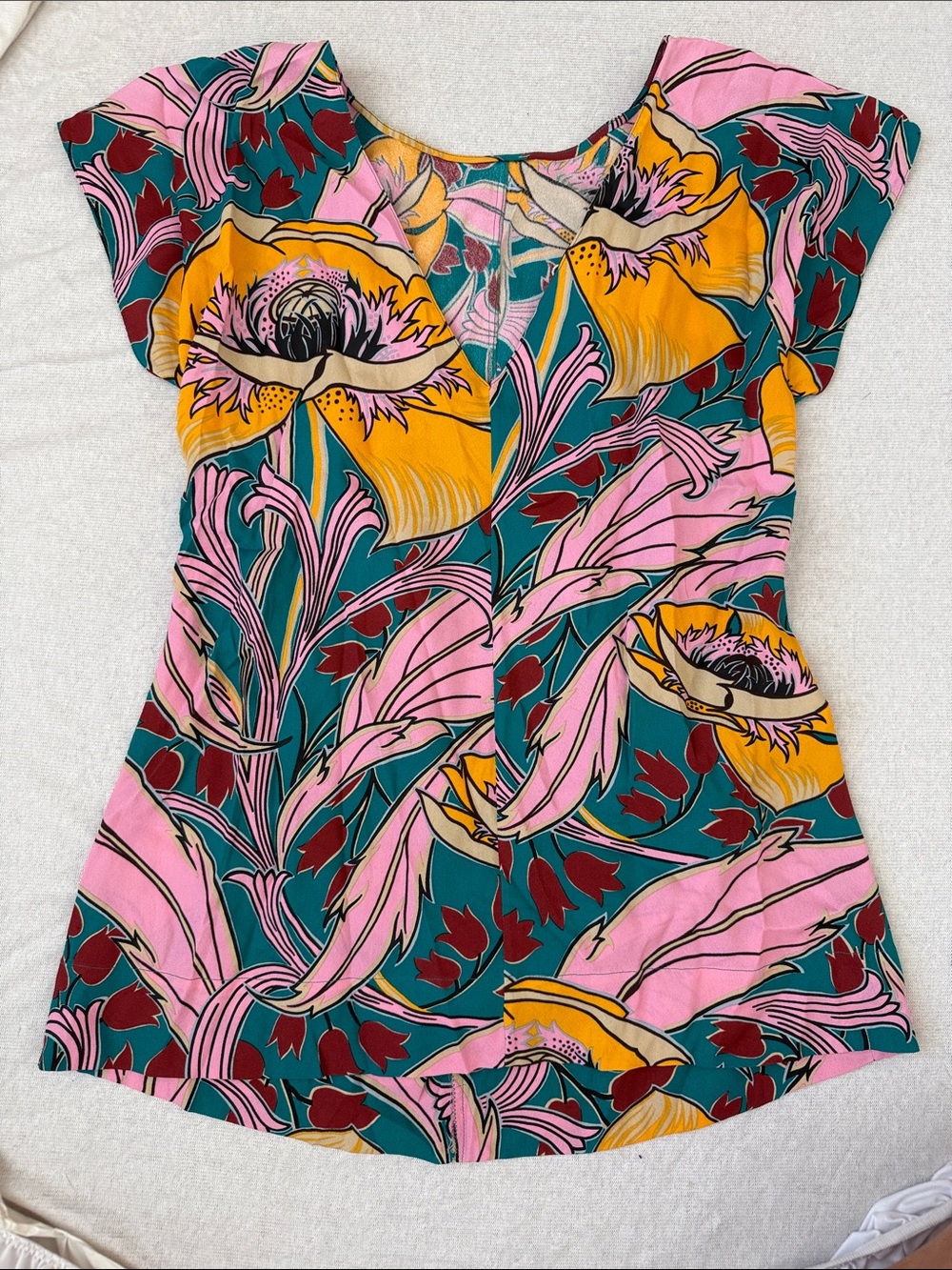Marni Floral Scoop Neck Tunic in Teal, Pink & Yellow
